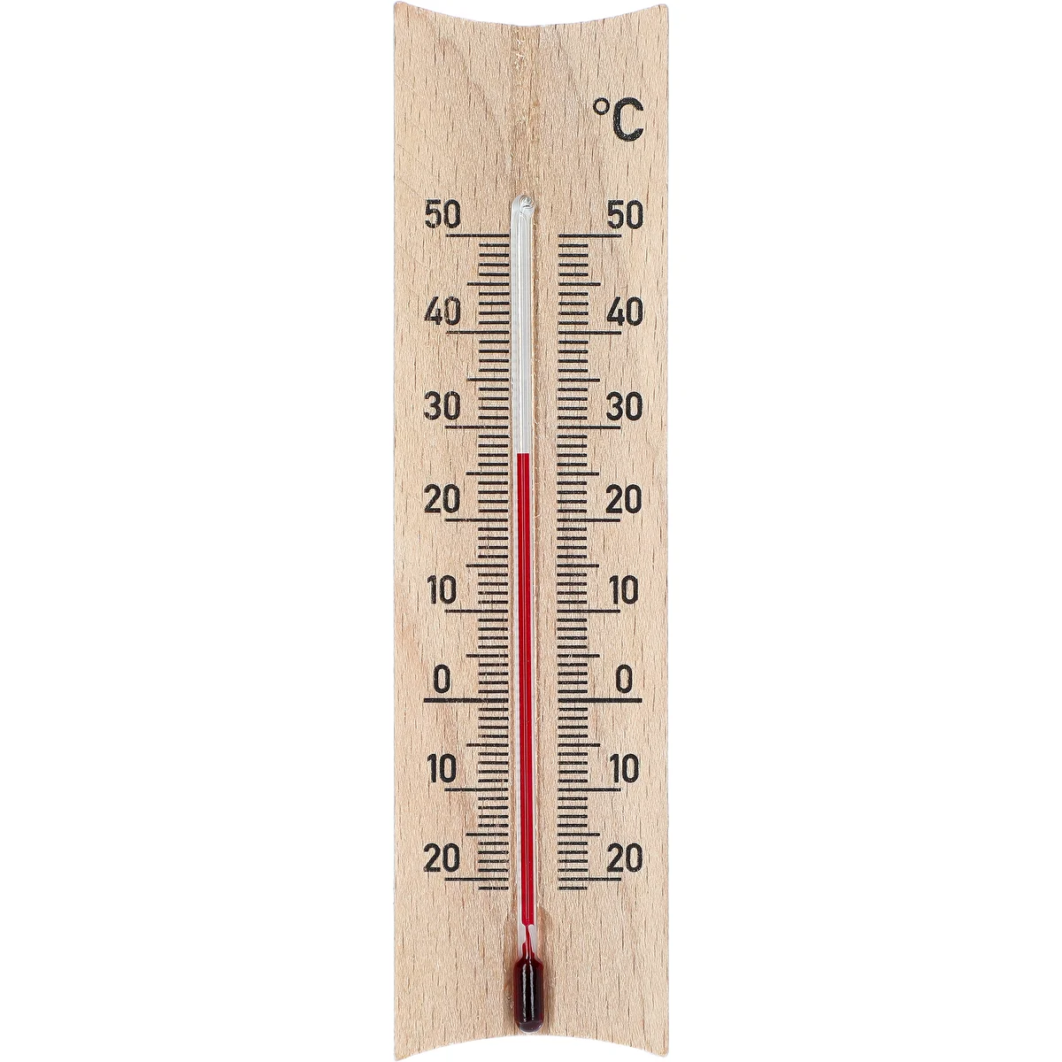 Termometr pokojowy drewniany (-20 do +50°C), jasny brąz, 15 cm