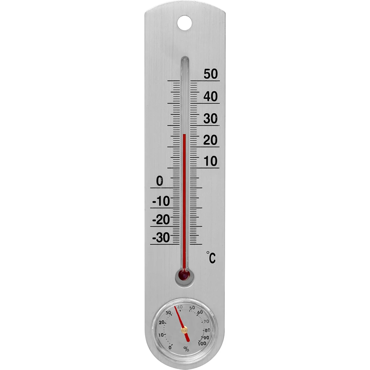 Termometr uniwersalny srebrny z higrometrem (-30°C do +50°C) 25cm