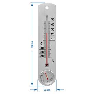 Termometr uniwersalny srebrny z higrometrem (-30°C do +50°C) 25cm – zdjęcie 2