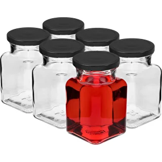 Słoik twist off 150ml Cztery kąty fi 53 z czarną zakrętką, 6 szt. – zdjęcie 2