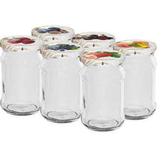 Słoiki 300 ml z kolorową zakrętką fi 66 - 6 szt.