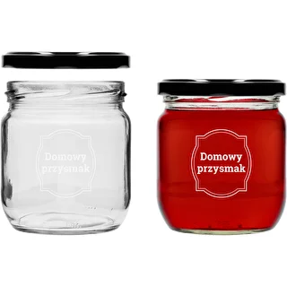 Słoik TO 425ml z nadrukiem „Domowy przysmak” i czarną zakrętką fi 82 - 3szt. – zdjęcie 4