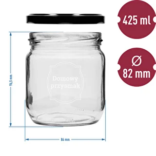 Słoik TO 425ml z nadrukiem „Domowy przysmak” i czarną zakrętką fi 82 - 3szt. – zdjęcie 6
