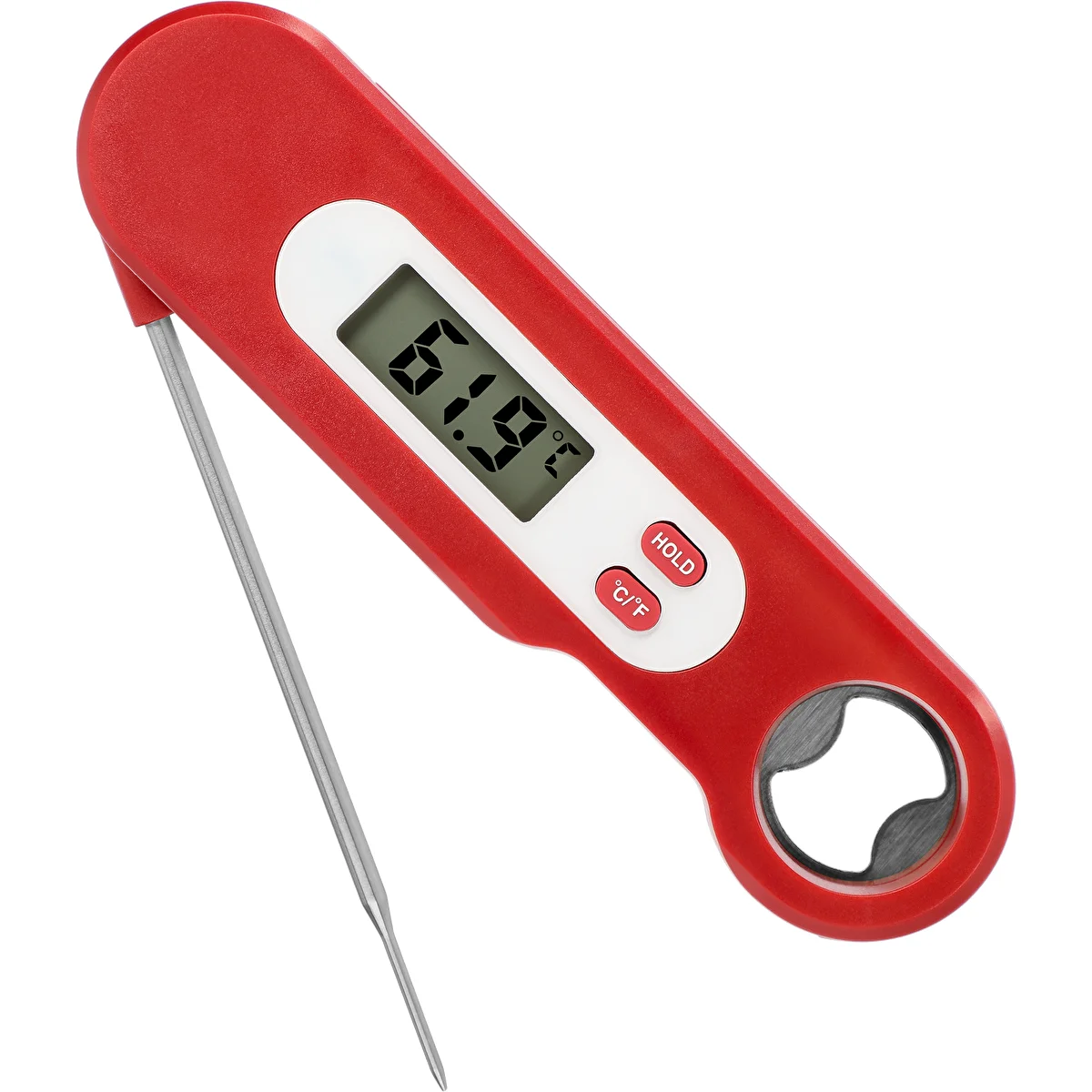 Elektroniczny termometr kulinarny ze składaną sondą (-50/+300℃), czerwony