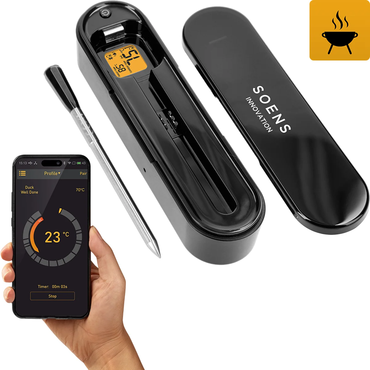 Termometr kulinarny z sondą bezprzewodową Bluetooth