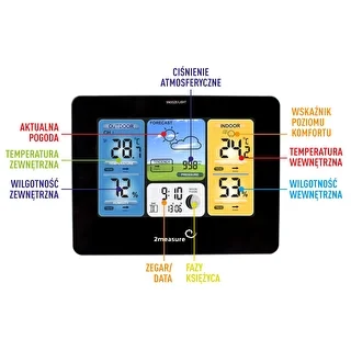 Stacja pogodowa RCC – elektroniczna, podświetlana, bezprzewodowa, czujnik, czarna – zdjęcie 9
