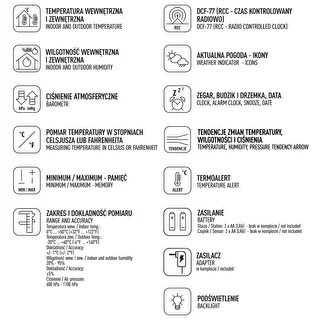 Stacja pogodowa RCC – elektroniczna, podświetlana, bezprzewodowa, czujnik, czarna – zdjęcie 10