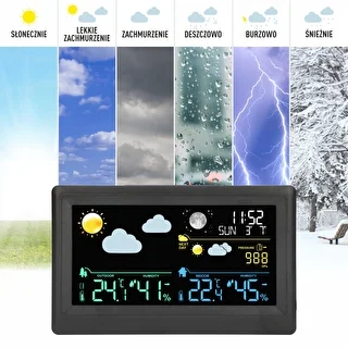 Elektroniczna stacja pogody – bezprzewodowa, z czujnikiem, czarna – zdjęcie 9
