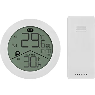 Termometr elektroniczny marki Soens - z czujnikiem zewnętrznym, okrągły biały
