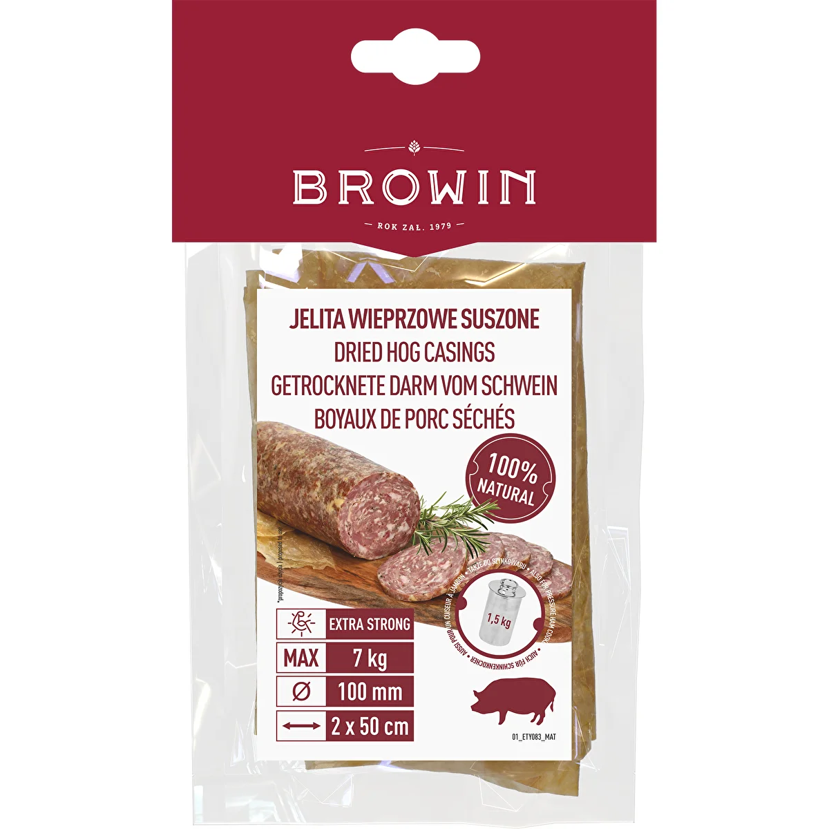 Jelita wieprzowe suszone kaliber 100 mm, 50 cm - 2 szt.