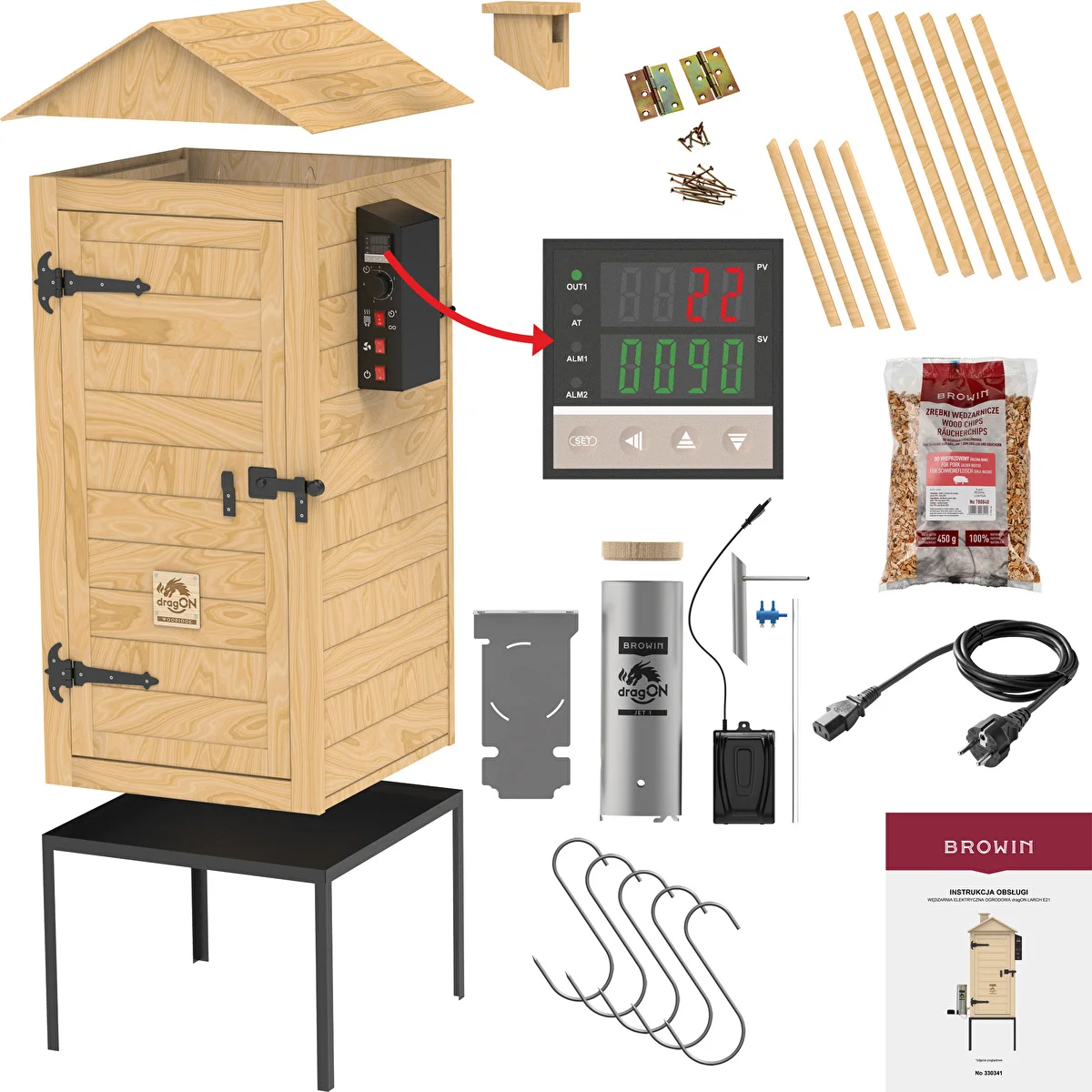 Wędzarnia 200 L dragON Larch E21 - z modrzewia, z elektrycznym modułem grzejnym i sterownikiem