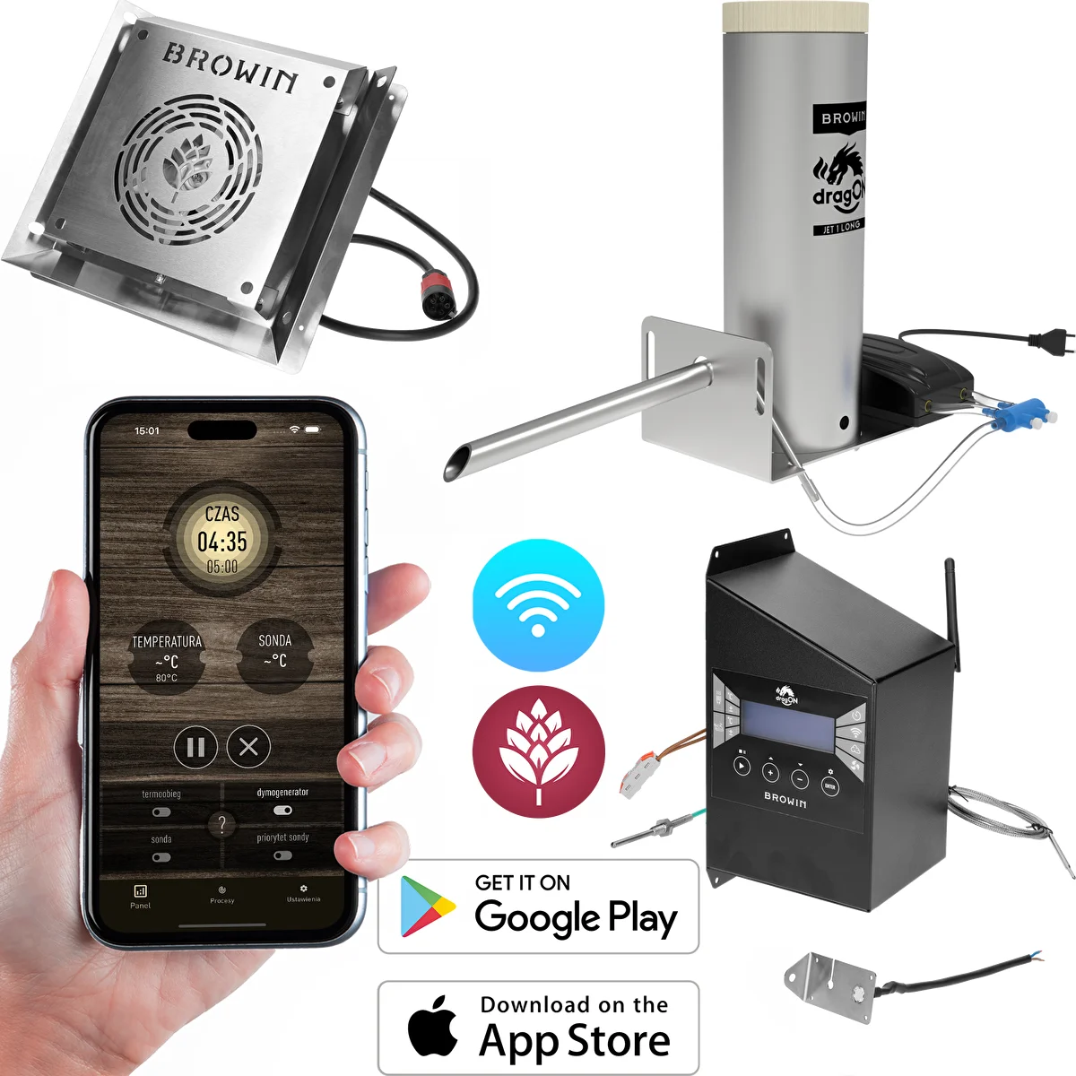 Zestaw dragON do wędzarni - moduły IQ z Wi-Fi i generator dymu JET 1 LONG