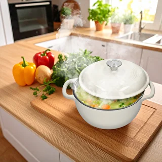 Garnek żeliwny emaliowany - ecru, 4 L – zdjęcie 7