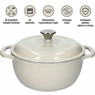 Garnek żeliwny emaliowany - ecru, 4 L – zdjęcie 5