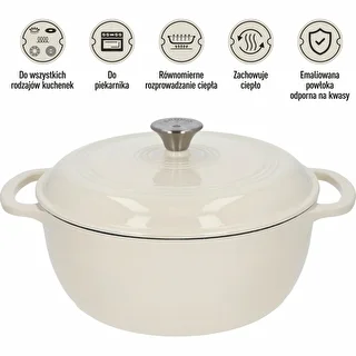 Garnek żeliwny emaliowany - ecru, 5,8L – zdjęcie 5
