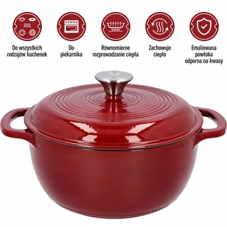Garnek żeliwny emaliowany - bordowy, 4 L – zdjęcie 5