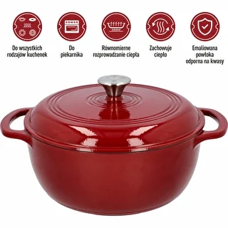 Garnek żeliwny emaliowany - bordowy, 5,8L – zdjęcie 5