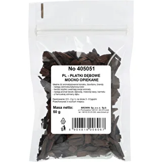 Płatki dębowe mocno opiekane do aromatyzacji alkoholi (whisky, bourbon, brandy, koniak, piwo), 50 g – zdjęcie 2