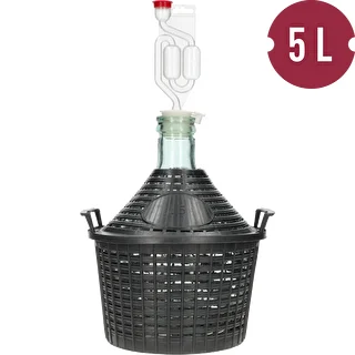 Zestaw winiarski basic: szklany balon 5 L, w koszu z tworzywa, z korkiem i rurką fermentacyjną – zdjęcie 2