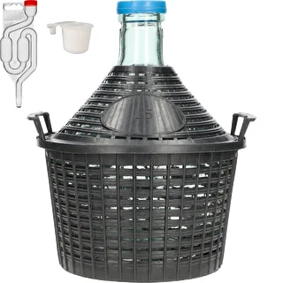 Zestaw winiarski basic: szklany balon 5 L, w koszu z tworzywa, z korkiem i rurką fermentacyjną