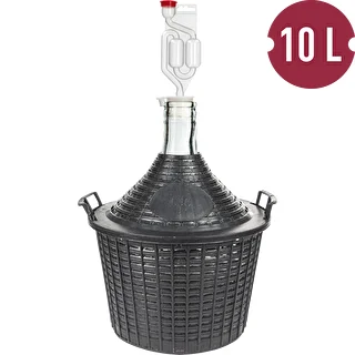 Zestaw winiarski basic: szklany balon 10 L, w koszu z tworzywa, z korkiem i rurką fermentacyjną – zdjęcie 2
