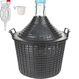 Zestaw winiarski basic: szklany balon 10 L, w koszu z tworzywa, z korkiem i rurką fermentacyjną