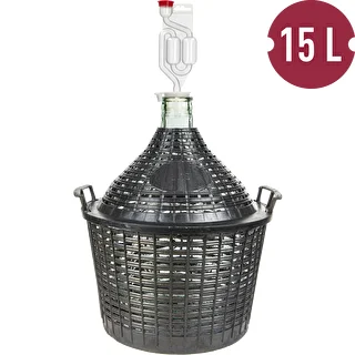 Zestaw winiarski basic: szklany balon 15 L, w koszu z tworzywa, z korkiem i rurką fermentacyjną – zdjęcie 2