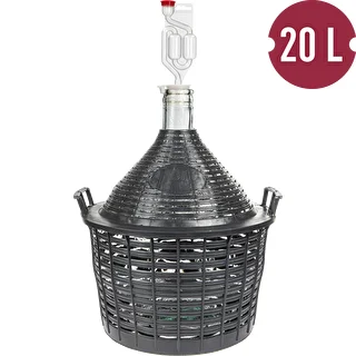 Zestaw winiarski basic: szklany balon 20 L, w koszu z tworzywa, z korkiem i rurką fermentacyjną – zdjęcie 2