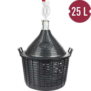 Zestaw winiarski basic: szklany balon 25 L, w koszu z tworzywa, z korkiem i rurką fermentacyjną – zdjęcie 2
