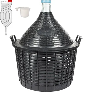 Zestaw winiarski basic: szklany balon 25 L, w koszu z tworzywa, z korkiem i rurką fermentacyjną – zdjęcie 1