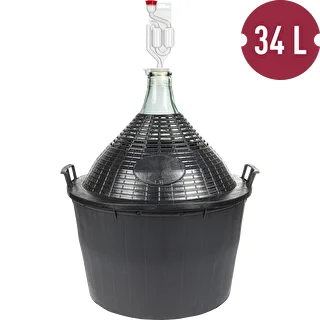 Zestaw winiarski basic: szklany balon 34 L, w koszu z tworzywa, z korkiem i rurką fermentacyjną – zdjęcie 2