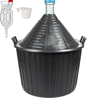 Zestaw winiarski basic: szklany balon 54 L, w koszu z tworzywa, z korkiem i rurką fermentacyjną – zdjęcie 1
