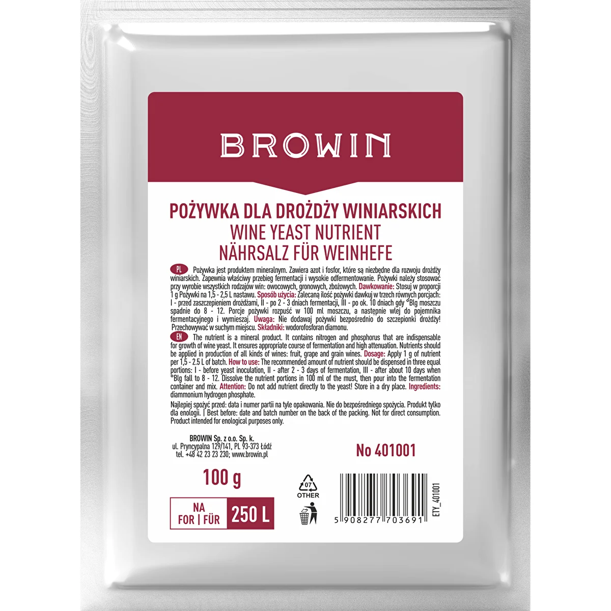 Pożywka do drożdży winiarskich, 100 g