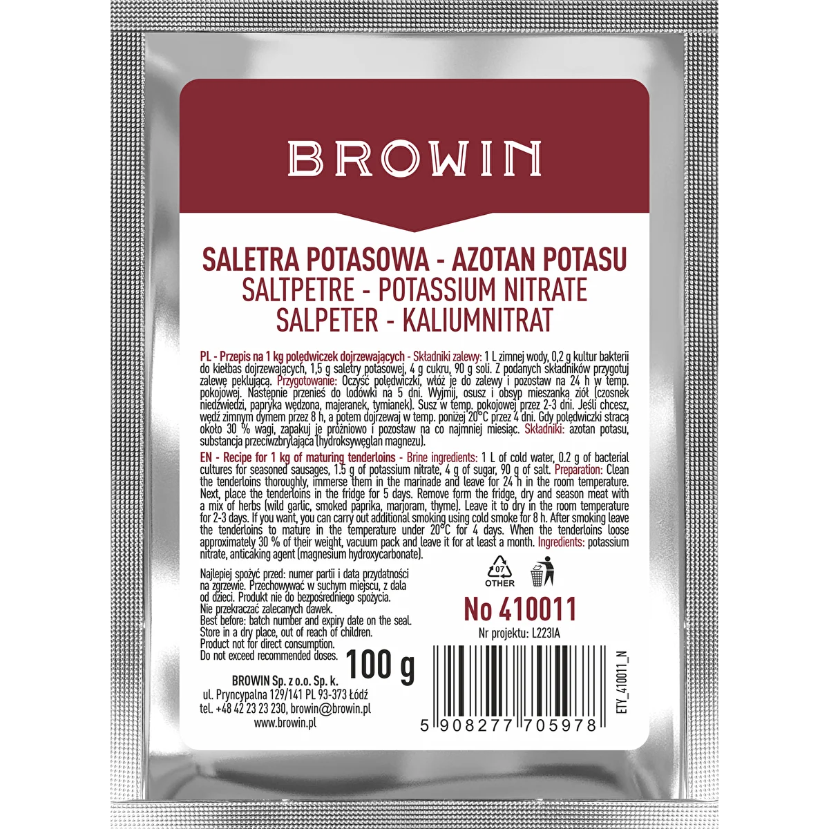 Saletra potasowa do peklowania mięs, 100 g