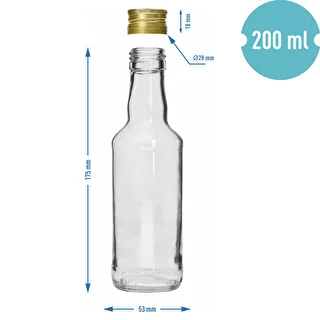 Butelka monopolowa 200 ml, ze złotą zakrętką fi 28, 1 szt. – zdjęcie 5