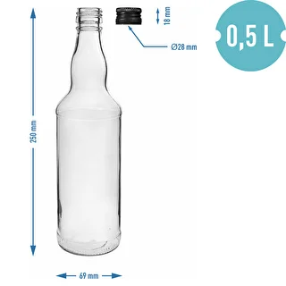Butelka 500 ml na wódkę, z czarną zakrętką, 6szt. – zdjęcie 5