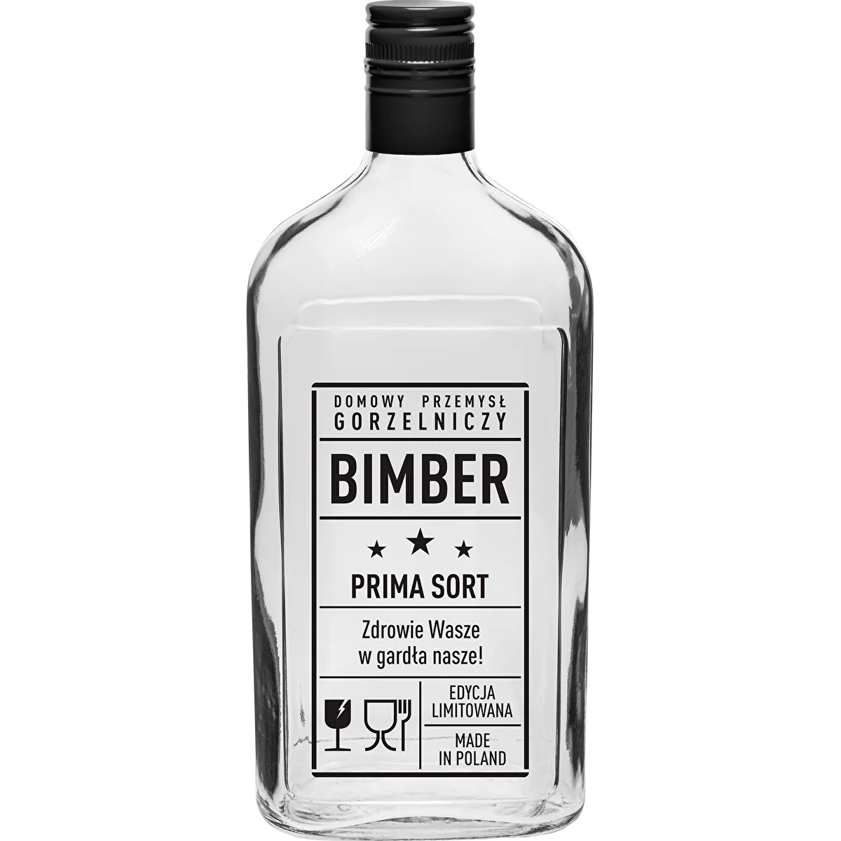 Butelka Piersiówka 500 ml z zakrętką, nadruk „Bimber PRL", 1 szt.