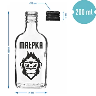 Butelka Piersiówka 200 ml z zakrętką, nadruk „Małpka”, 1 szt. – zdjęcie 4