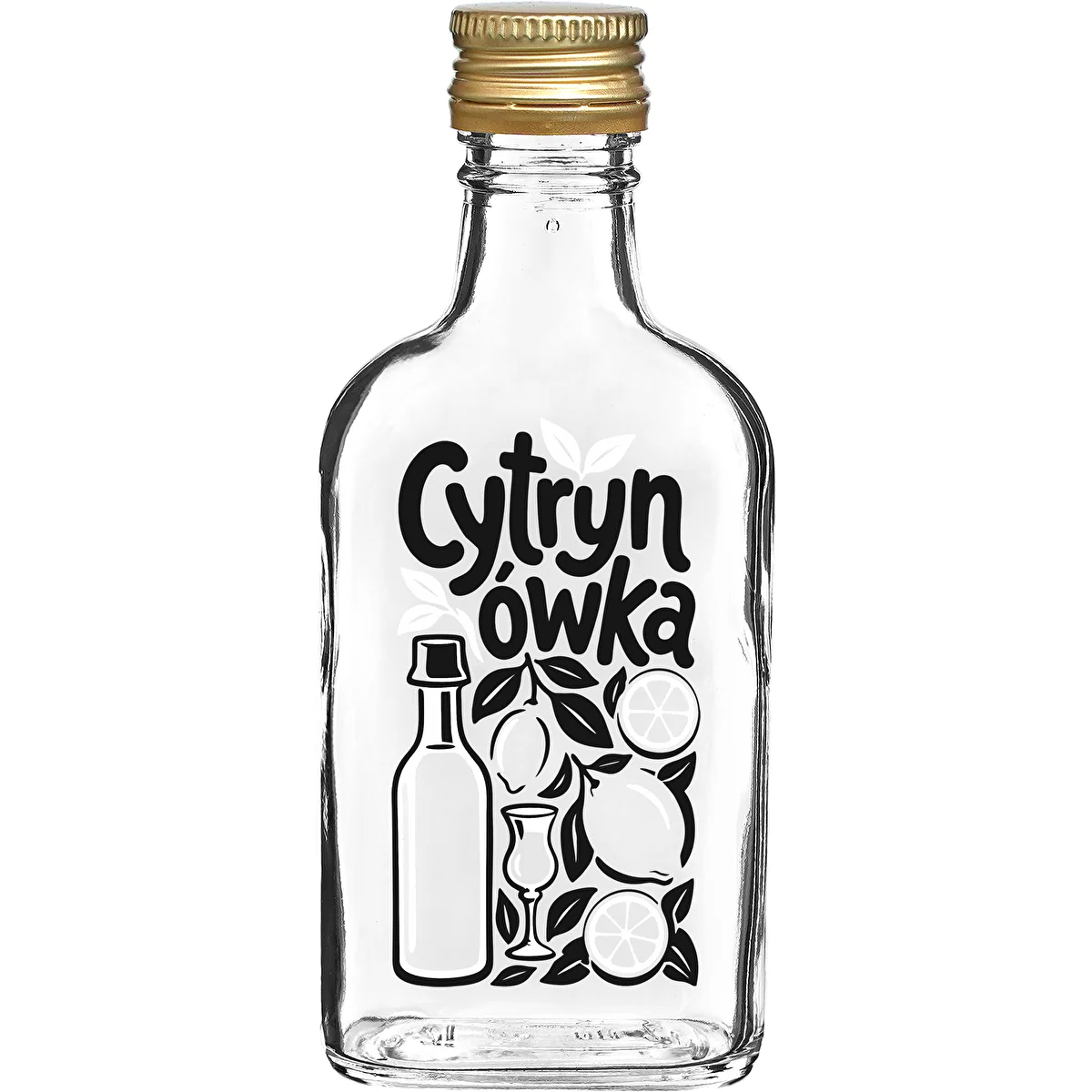 Butelka piersiówka 200 ml z zakrętką i nadrukiem „Cytrynówka” wzór1