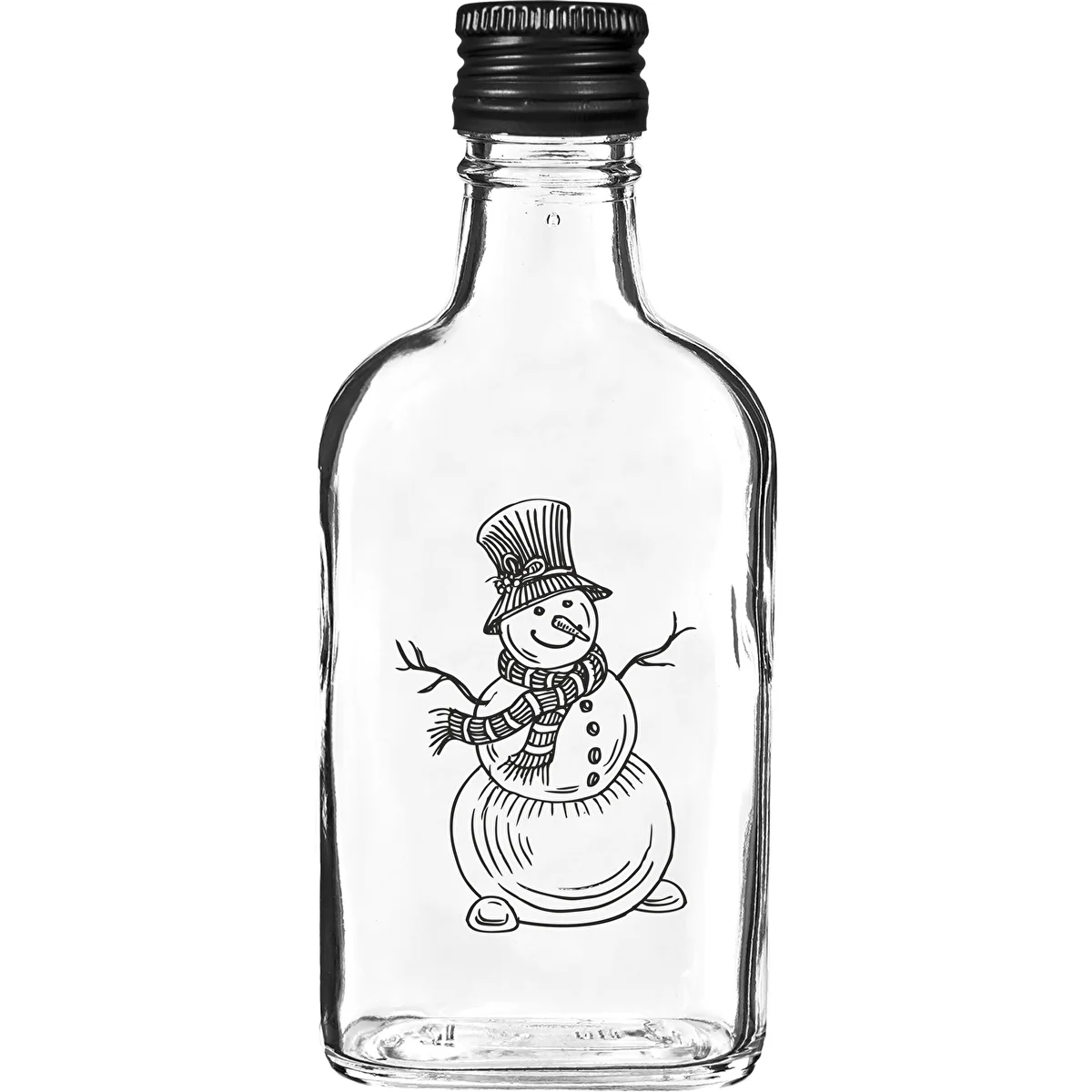 Butelka Piersiówka 200 ml z zakrętką, nadruk „Bałwanek", 1 szt.