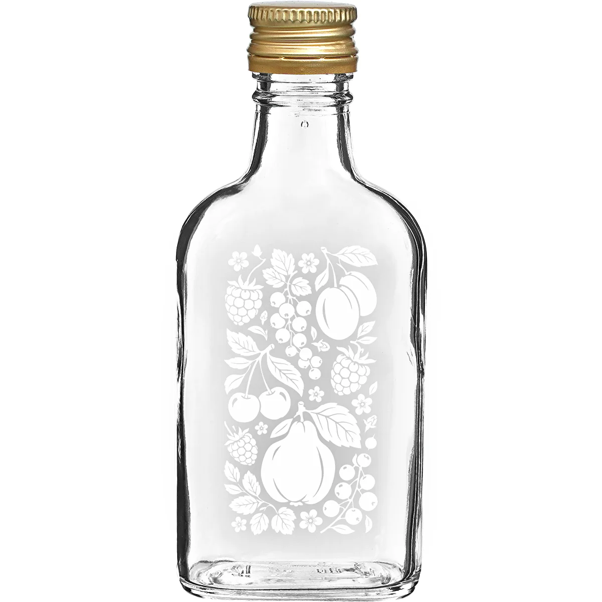 Butelka piersiówka 200 ml z zakrętką i nadrukiem „Owoce” wzór2