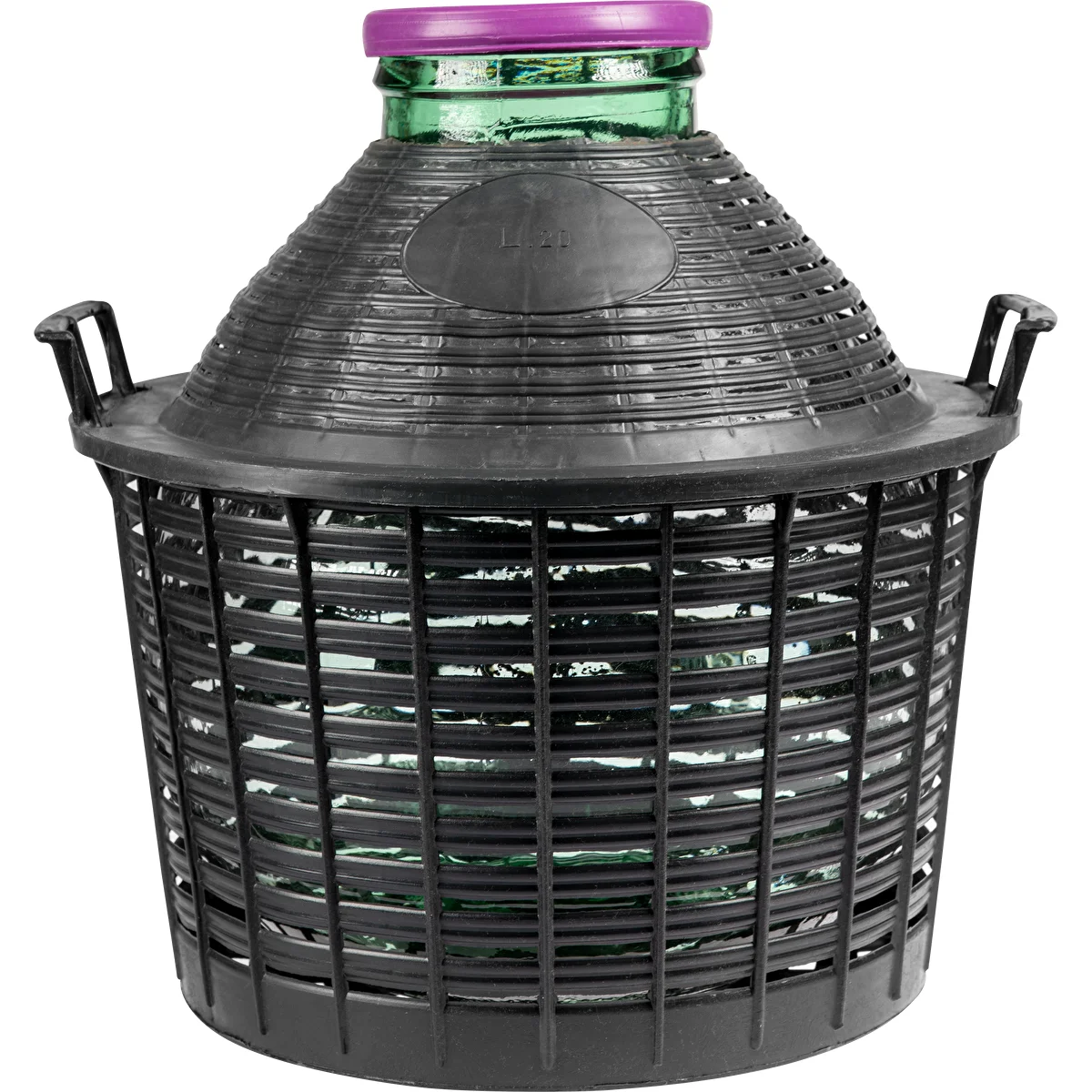 Balon do wina 20 L z szeroką szyjką w koszu plast.