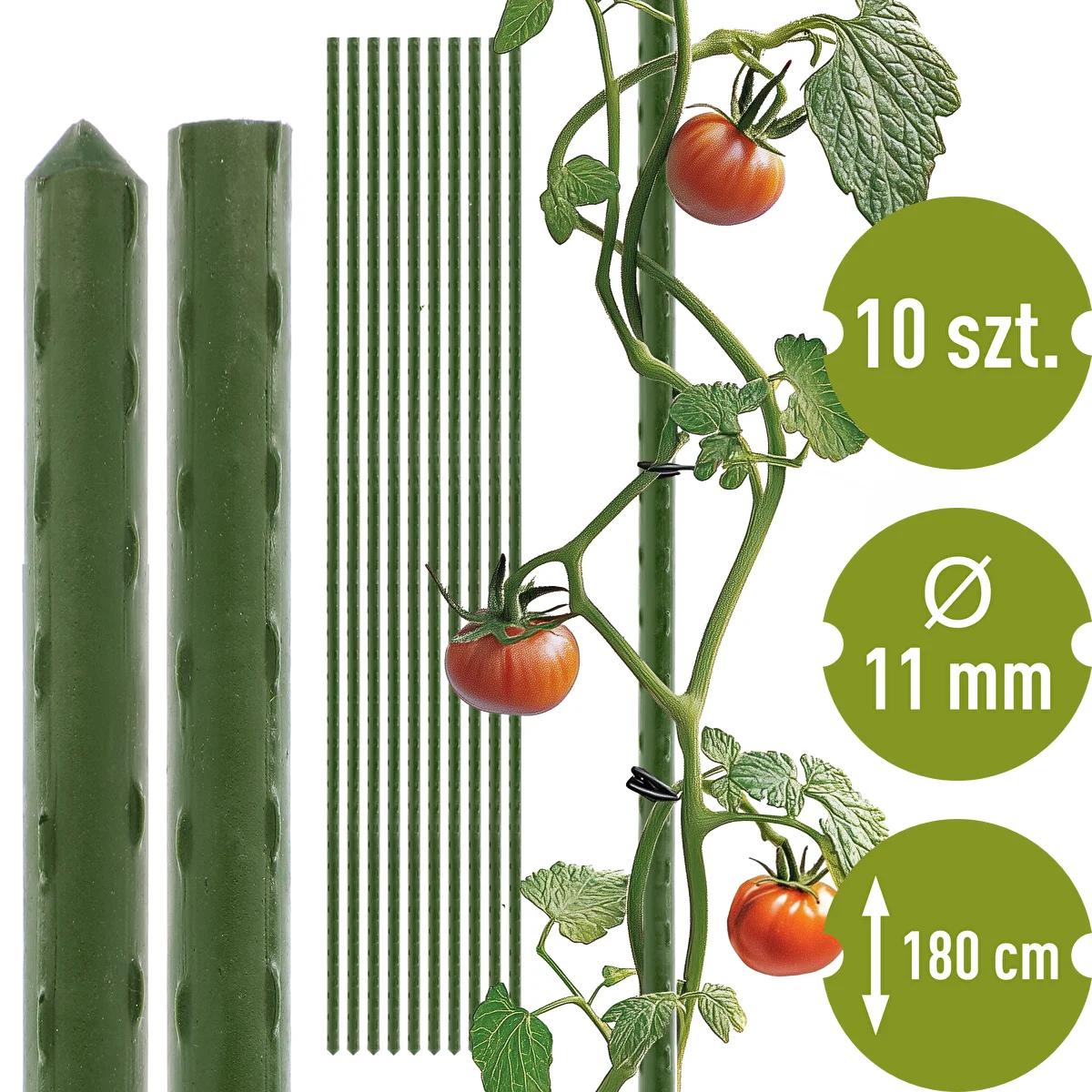 Tyczki ogrodowe Bioogród – stalowe powlekane, 1,8 m, fi 11 mm, 10 szt.