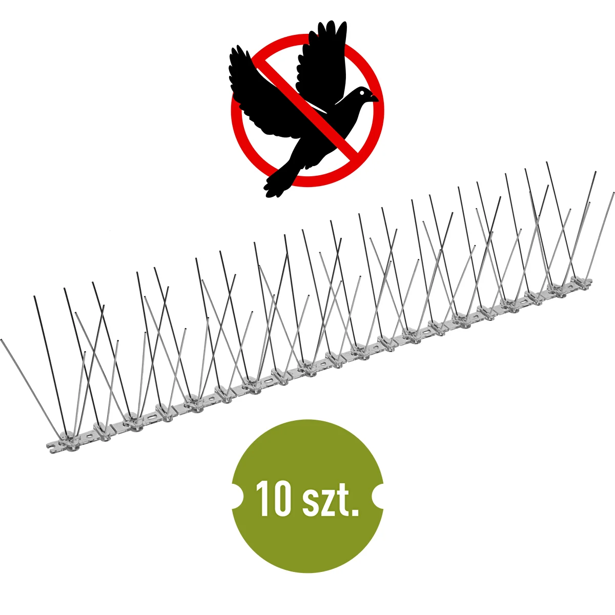 Kolce na ptaki, na plastikowej listwie, 10 szt.