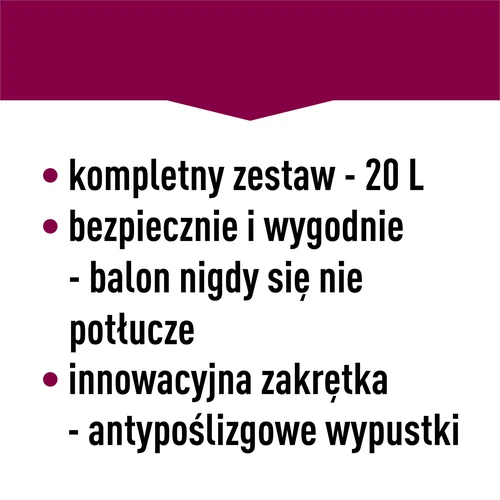 Balon do wina lekki, nietłukący, z szelkami, 20 L - 22 ['balony do wina', ' balony do piwa', ' pojemniki do wina', ' pojemniki do piwa', ' pojemniki PET', ' balony szerokootworowe', ' zestawy winiarskie', ' nietłukące pojemniki', ' pojemniki do fermentacji', ' balony do fermentacji', ' balony z zakrętką', ' balony z akcesoriami', ' nowości winiarskie', ' domowe wina', ' domowe piwa', ' szelki do przenoszenia', ' balony', ' z tworzywa', ' nietłukące', ' fermentor', ' dymion', ' gąsior', ' galon', ' wino', ' piwo', ' z szelkami', ' zestaw']