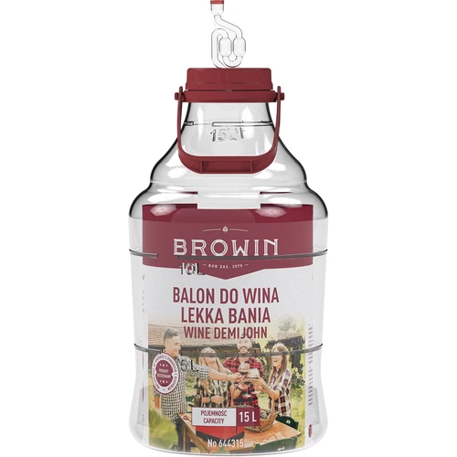 Balon do wina lekki, nietłukący, z uchwytem, 15 L - 3 ['pojemnik fermentacyjny', ' naczynie fermentacyjne', ' w czym fermentować', ' balon do wina', ' balon do piwa', ' do fermentacji', ' balon szerokootworowy', ' balon pet', ' balon plastikowy', ' balon nietłukący', ' balon na wino', ' winiarska nowość', ' balon 15 L', ' fermentor z zakrętką']