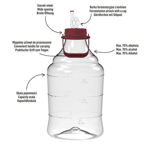 Balon do wina lekki, nietłukący z uchwytem, 20 L - 4 ['pojemnik fermentacyjny', ' naczynie fermentacyjne', ' w czym fermentować', ' balon do wina', ' balon do piwa', ' do fermentacji', ' balon szerokootworowy', ' balon pet', ' balon plastikowy', ' balon nietłukący', ' balon na wino', ' winiarska nowość']