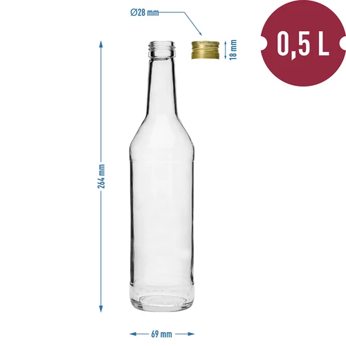 Butelka 500 ml na wódkę prosta z zakrętkami - 8 szt. - 7 ['butelki z zakrętkami', ' butelka z zakrętką', ' monopolówka', ' monopolówki', ' butelka na wódkę', ' butelki na wódkę', ' butelka na sok', ' butelki na sok', ' butelka na nalewkę', ' butelki na nalewkę', ' butelki na alkohole', ' butelka na alkohol', ' złote zakrętki', ' biała butelka', ' zakręcana butelka', ' butelki zakręcane']