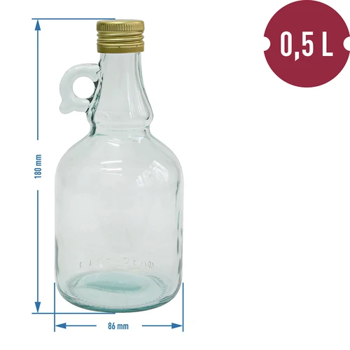 Butelka Gallone bez oplotu, z zakrętką 0,5 L - 2 ['butelka do alkoholu', ' butelki ozdobne na alkohol', ' butelka szklana na alkohol', ' butelki do bimbru na wesele', ' butelka na nalewkę', ' butelki do wódki', ' butelka do wódki wesele', ' butelka do wódki chrzciny', ' butelka do wódki komunia', ' butelka do wina', ' butelki na wino']