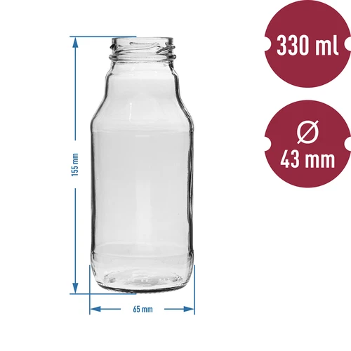 Butelka TO na sok 330 ml z zakrętką fi 43 - 6 szt. - 4 ['butelka na sok', ' butelka 330 ml', ' butelka Kubuś', ' butelka na przecier', ' butelka na syrop', ' zakrętka TO', ' zakrętka z klikiem', ' kolorowe zakrętki', ' zestaw butelek z zakrętkami', ' do pasteryzacji']